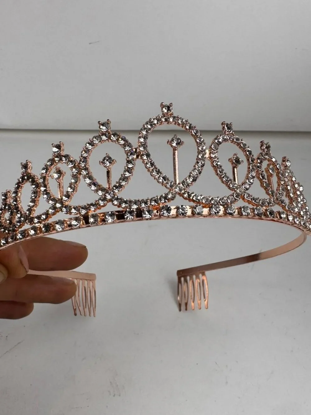 Rose Gold Rhinestone Tiara Headband with Hair Combs